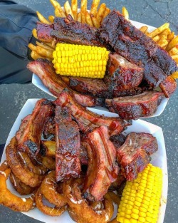 dailycravings: Beef Ribs, Pork Ribs, Fries, Onion Rings &amp; Corn From The Smoking Ribs in Garden Grove, CA via: @davidthefoodie