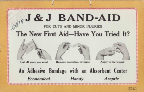 Earle Dickson, Band Aid© for Johnson &amp; Johnson, 1921, USA. Advertisement from 1921 and historica