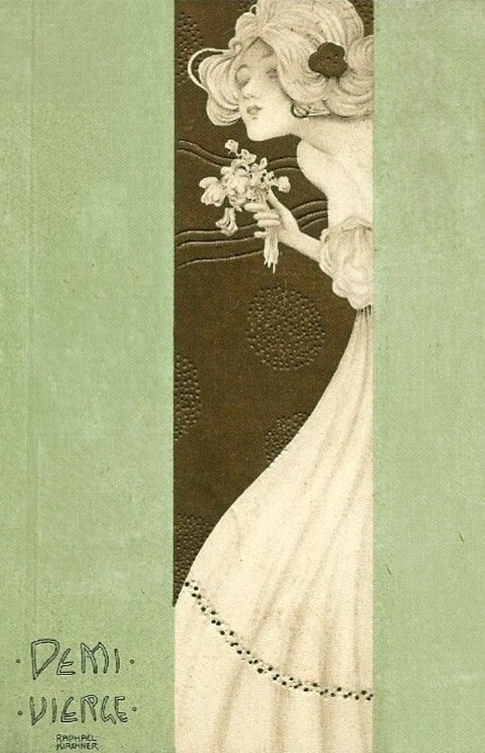 Vintage post card.“Demi Vierge”Art by Raphaël Kichner.(1876-1917).