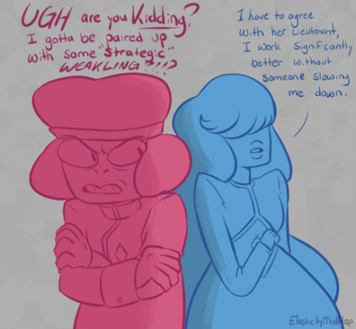 elasticitymudflap:  Headcanon that in their pre-Garnet days, it was really hard for these teeny gems on homeworld, they REALLY don’t get along with other gems. Ruby’s too much of an aggressive hot-head and Sapphire is too self-reliant and withdrawn.They