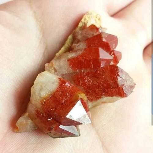 Tbt to this red quartz cluster from South Africa, colored by a near-surface layer/phantom of red hem