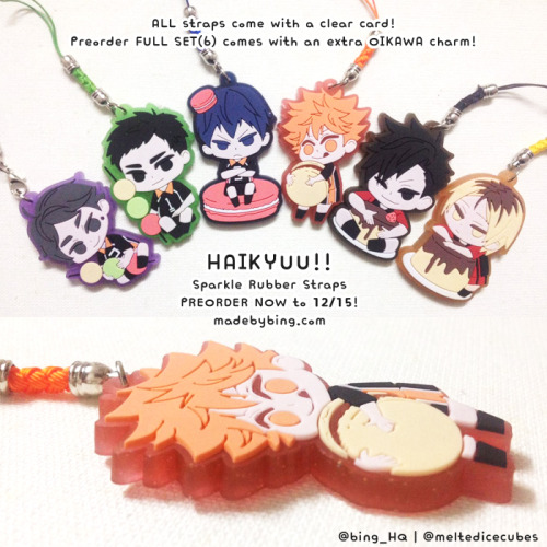 I made Haikyuu sparkle rubber straps!! :D :D They’re available for preorder from now until Dec