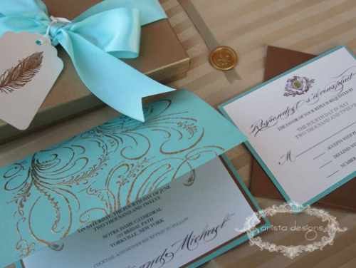 Embossed, triple layered Invitation with Italian-made pearlized cardstock paper - handmade by Anista