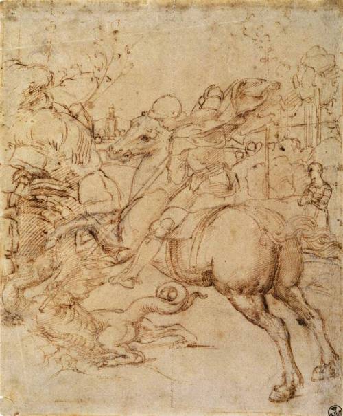 Cartoon for St George and the Dragon - Raffaello Sanzioc. 1506pen and ink over black chalk263 x 213 