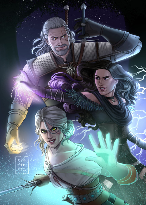 Here’s my piece for @TheWitcherZine featuring Geralt, Yennefer, and Ciri! This was my first zi