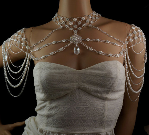 cute-thangsss:Swarovski white shoulder beaded necklace. This elaborate and sensuous off the shoulder