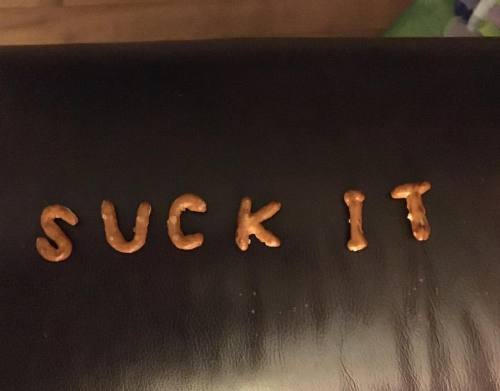 When you spend all night finding just the right letters to express how you feel #pretzel #suckit