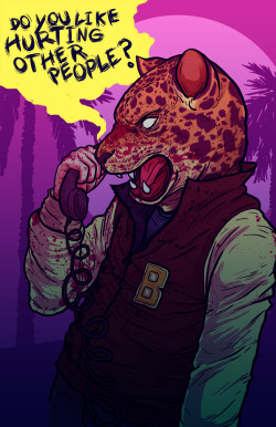 paperbeatsscissors:  First all-tablet piece in the bag! If you haven’t played Hotline Miami I highly recommend it.   Why yes, mr. cheetah, jaguar, leopard. Whatever the fuck you are.