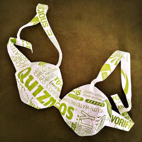 10/12 Breast Cancer Awareness Month [Quiznos wrapper] #saveitfolditwearit #repurposed #paperbra @qui