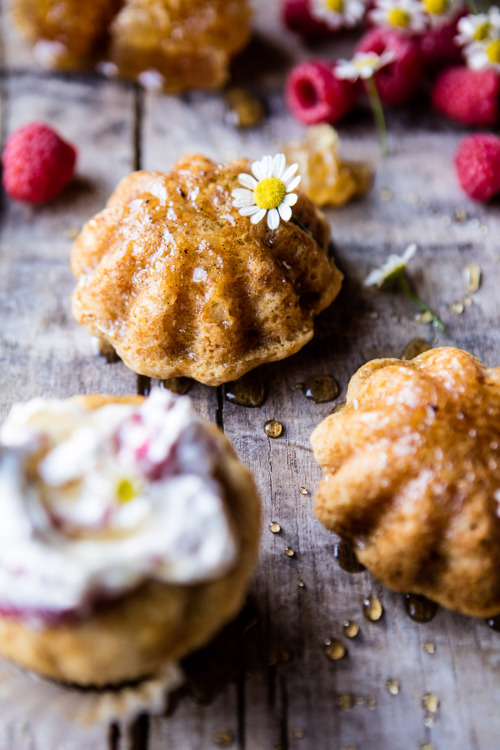 sweetoothgirl: Salted Chamomile Honey Cakes with Raspberry Ripple Cream