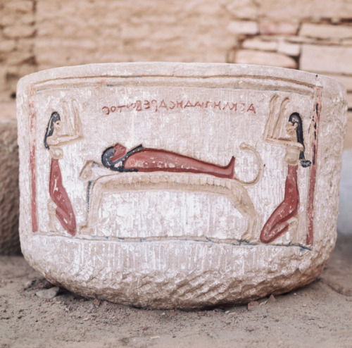 Sarcophagus in Kom Ombo TempleSarcophagus depicting the goddesses Isis and Nephthys lamenting, carve