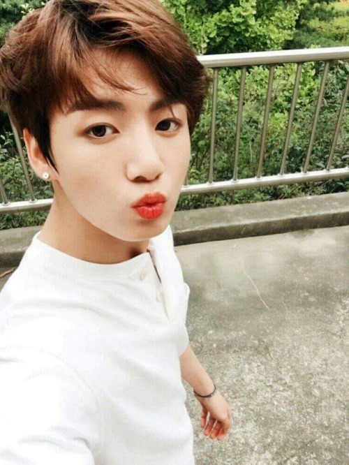 Jungkook In White Shirts + Red Lips