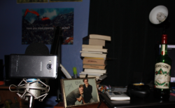 here&rsquo;s how i took the video that was used to create those gifs. yes, the phone is balanced on my mic boom. ft Jameson and book stack and signed tim and eric picture