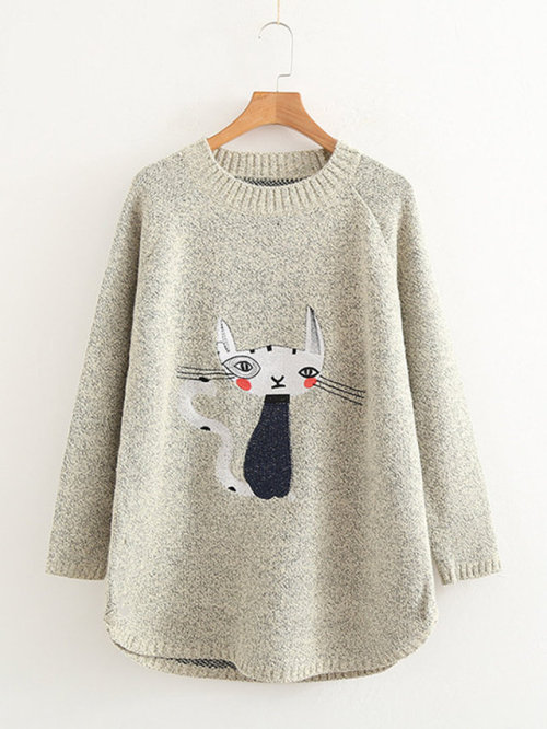 tobious:Casual Cute Cat Embroidery Sweaters ∟  discount code “ Joanna15”