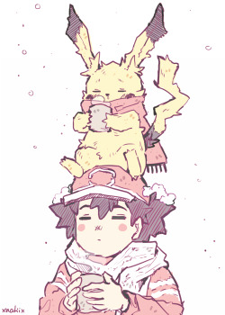 xnatiix:  current mood a sketch of Ash and Pikachu for the lovely anon  