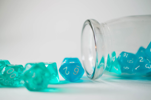 corgiteatime: Some sea-glass colored dice in a bottle from @dnd-apothecary 