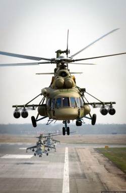 toocatsoriginals:  Mil Mi-8 Hip Helicopters - Novosibirsk Victory Day Parade 2015via English Russia