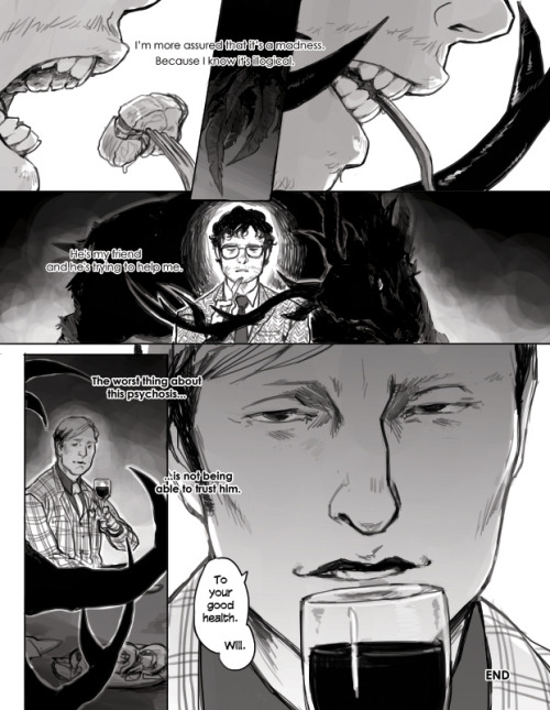 My comic for the Hannibal fanbook Banquet! I drew this ages ago before S2 started, and the book is finally in peoples’ hands so now I can post it :)) I remember really enjoying drawing this; it was a fun challenge to draw dudes I wasn’t used