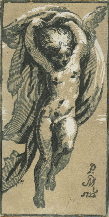 A Winged Genius by Antonio Maria Zanetti I, after Parmigianino Italian, 1722chiaroscuro woodcut prin