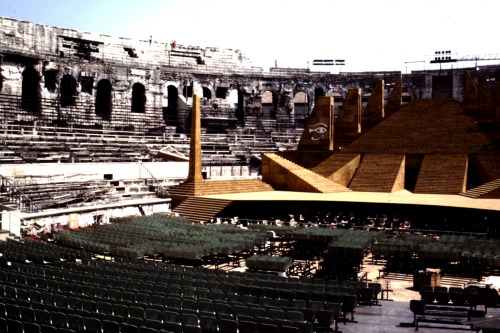 Stage Set for an Outdoor Performance of &ldquo;Aida,&quot; Arène de Nîmes, France 1984.The Arena at 