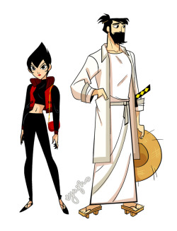 eyugho:I just watched episode 4, Season 5 of Samurai Jack and I really love Ashi and Jack’s interaction throughout the entire episode. But then I was suddenly compelled to draw them in a more modern clothes but idk o&lt;–&lt;