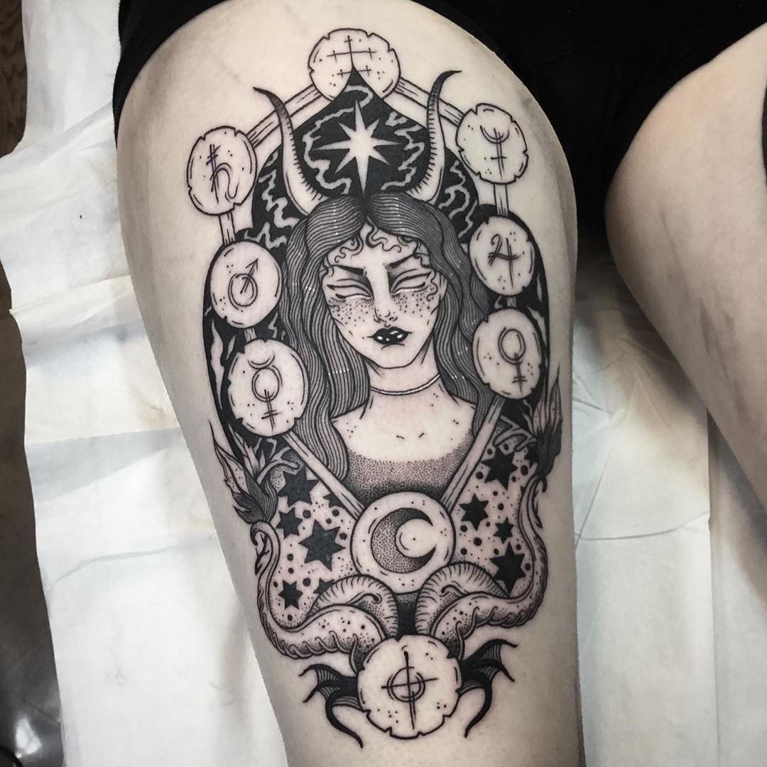 Wanted to share this tattoo I did today The Hands of God featuring some  deadly nightshade A witchy leg sleeve in progress    rWitchesVsPatriarchy