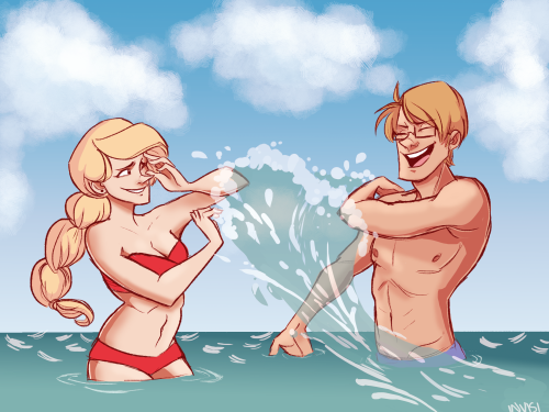 invisibleinnocence: Commission of America and Fem!Canada at the beach!