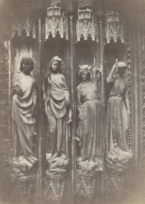 beardbriarandrose:Charles Marville, The Virtues Crushing the Vices, Strasbourg Cathedral, photograph