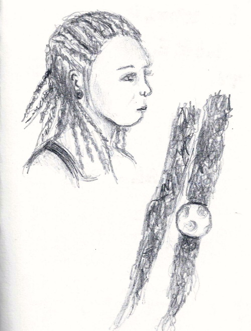 Pencil sketch - Girl in Amsterdam with dreadlocks