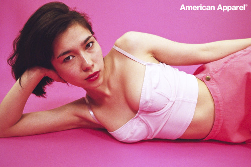 americanapparel:Alice in the Cotton Spandex Underwire Bustier and Natural DenimCircle Skirt, June 20