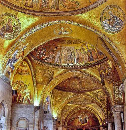 the-memory-palace:  St. Mark’s Basilica in Venice For its opulent design, gilded Byzantine mosaics, and its status as a symbol of Venetian wealth and power, from the 11th century on the building has been known by the nickname Chiesa d’Oro (church