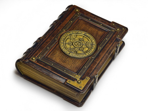 alexlibris-bookart: The large leather bound Alchemy book printed on heavy parchment paper. Leather b