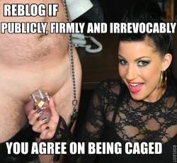 dommekeyholder:  mistresschristylove:  fedomsissy:  http://fedomsissy.tumblr.com/archive  Hubby is caged for the next year at least  Reblog for me boys! !! 
