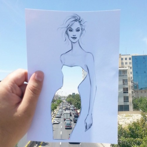 rebellious-rose:  mymodernmet:  Illustrator Shamekh Al-Bluwi’s Ingenious Cut-Outs Turn Any Landscape into Clever Clothing Designs  Love this.