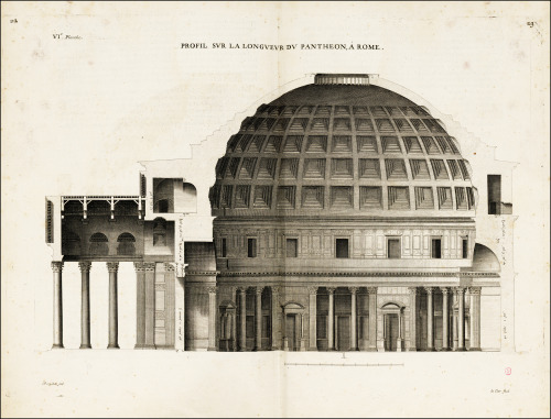 A section drawing of the Pantheon from the 17th Century From Desgodetz's Les édifices an