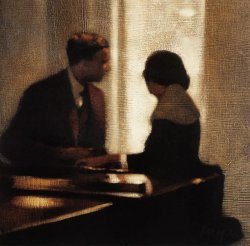 fravery:Artist Anne Magill.   Think of someone you want to touch whom you cannot touch, someone forbidden. Think of a room where there is nothing except the two of you: still, you cannot touch them. Think of the heat between two hands about to touch,