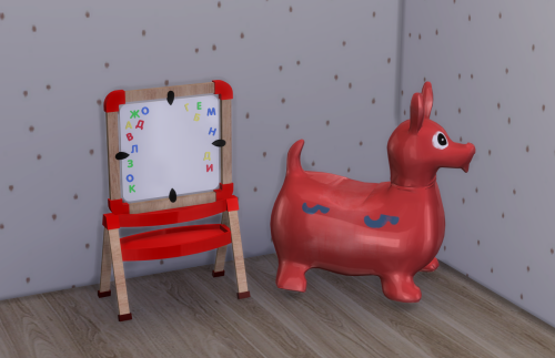 Toddler decorIncludes 2 new meshes:Magnet Easel - 7 swatchJumping Donkey- 4 swatchesTerms of use:Do 