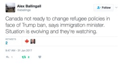 largebisexual:  aliceinhabsland:  twilitdragoneye:  pom-seedss:  allthecanadianpolitics:  Looks like Trudeau &amp; the Liberals aren’t prepared to make changes to refugee policies right now in response to Trump’s immigration order. Disappointing,