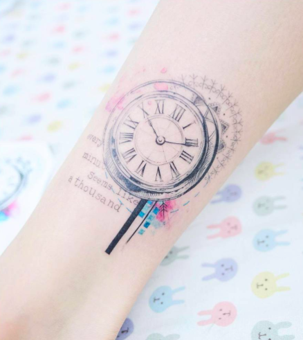 classylittletattoos:graphic style clock tattoo above the ankle by Banul…