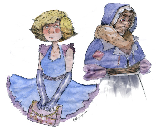 a watercolor prom girl and a grandma