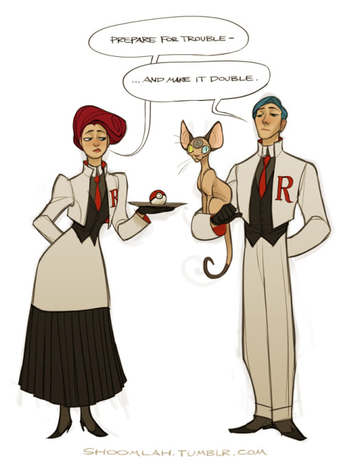 chantillyxlacey:  shoomlah:  I made a joke on twitter about drawing Team Rocket as the Lutece Twins and then it happenedwhat is wrong with me  fuchsiamae