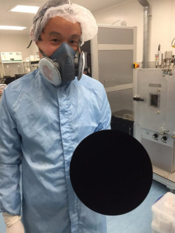 laughoutloud-club:  They photograph a technician, holding an actual sphere (not a disk), coated in vantablack—(the darkest pigment ever created):