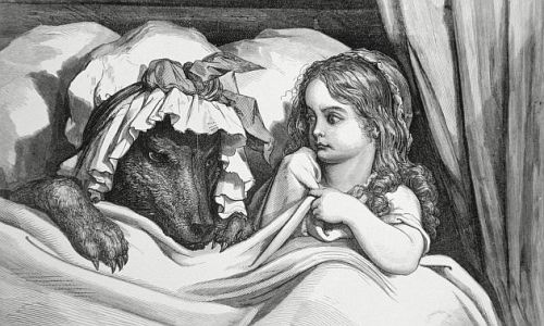 The Disguised Wolf in Bed from Little Red Riding Hood (1862), illustration by Gustave Doré (France, 