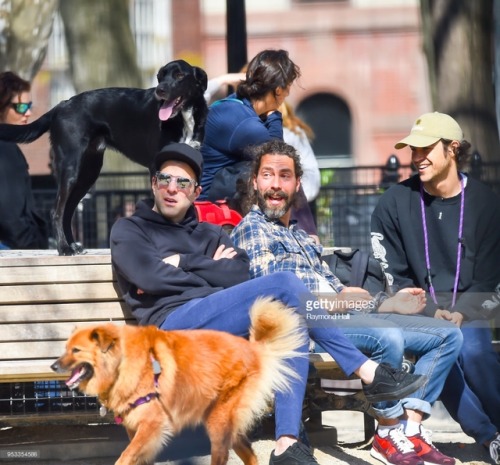 Zachary Quinto and Miles McMillan are seen at the dog park with her dogs on May 1, 2018 in New York 