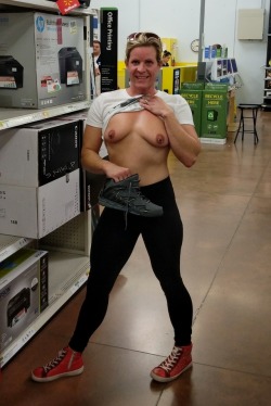 nikikittenniki:  We looked all over at the mall for some high top athletic shoes for Niki. Just couldn’t find what we wanted so a last ditch effort at Walmart and what do you know she found some! She was so happy she showed me her tits…I’m such