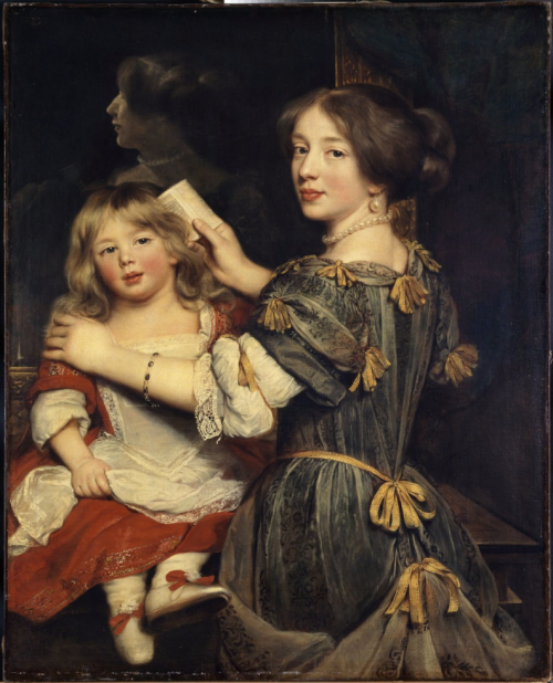 history-of-fashion:ab. 1670-1675 Claude Lefèbvre - The artist’s daughter brushing her brother’s hair