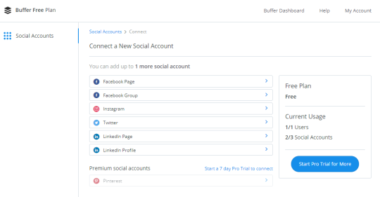 Snapshot of Connect a New Social Account in Buffer Settings