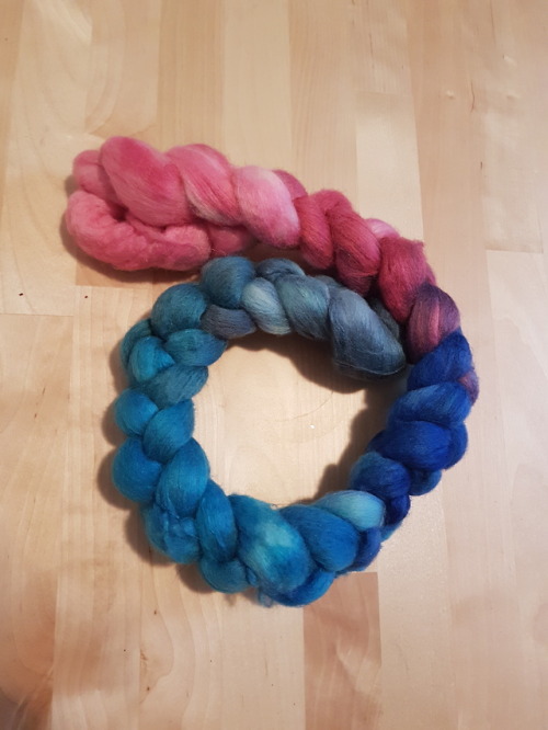 Cotton Candy Summer roving. Two ropes of Merino/Silk blend (second and third pictures) and one rope 
