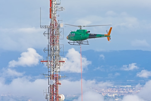 Helicopter over Montserrat mountains