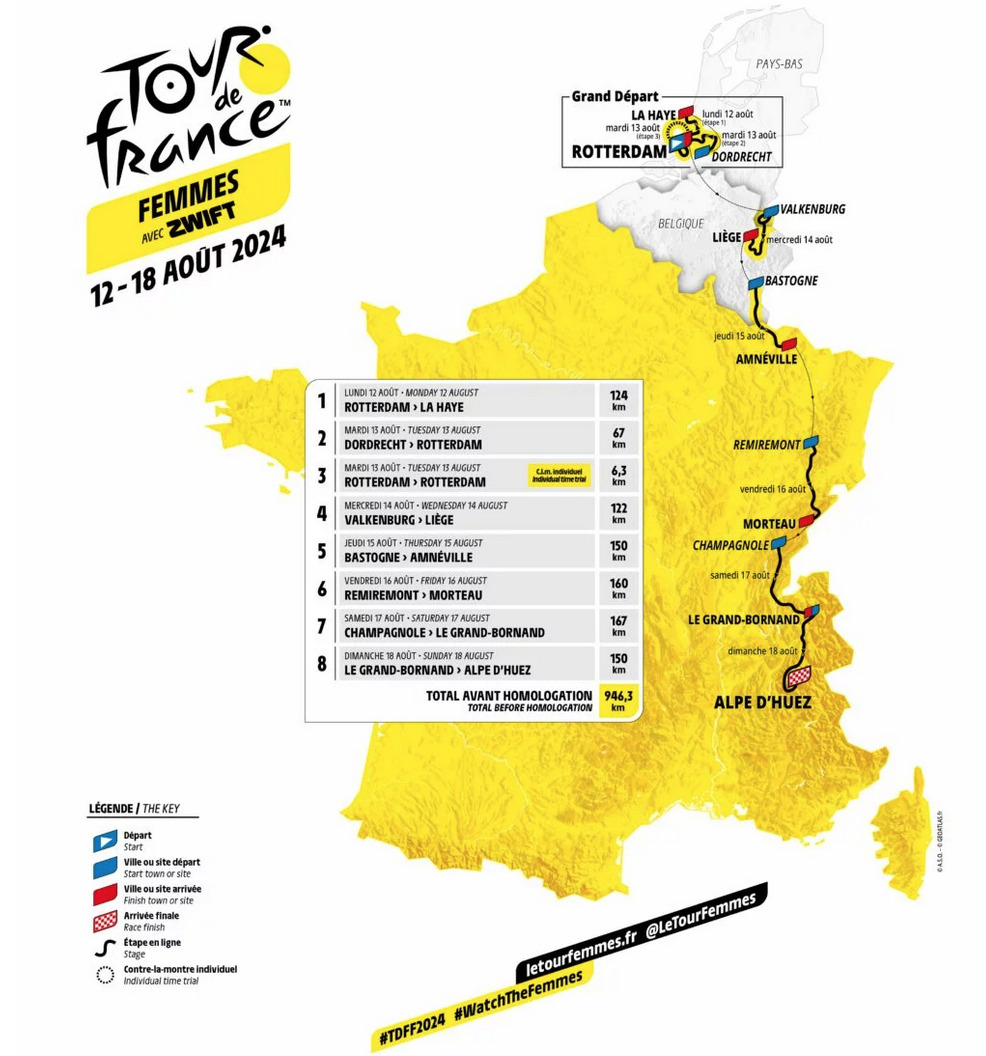 Tour de France Femmes map 2024